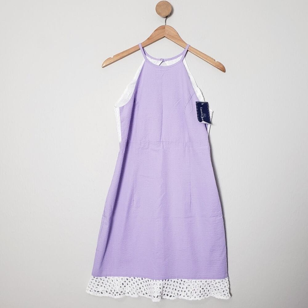 Lauren James Olivia Lilac Seersucker Halter Dress Small NWT Preppy Eyelet